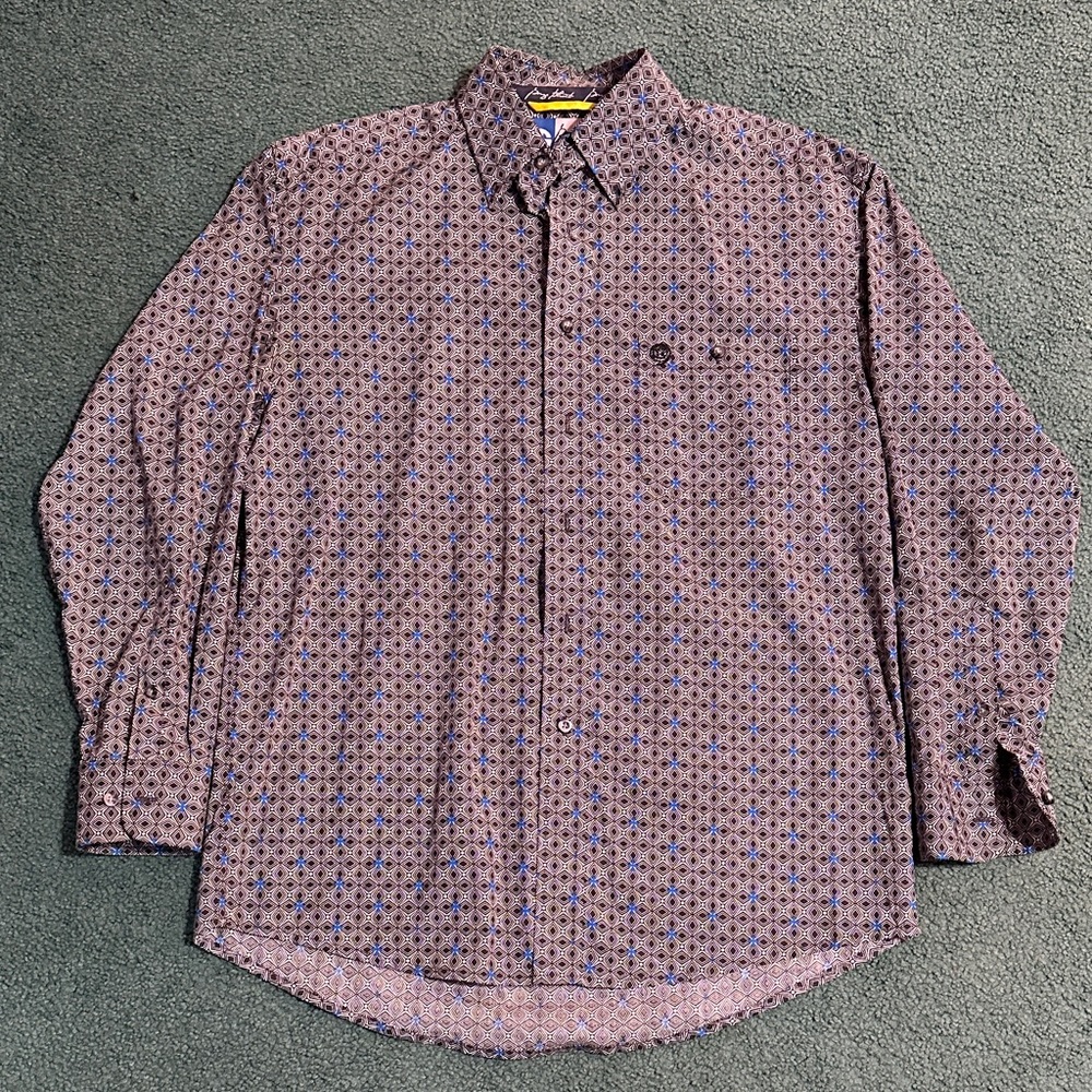 Wrangler Men's Geometric Pattern Button Down Shirt - Purple and Blue